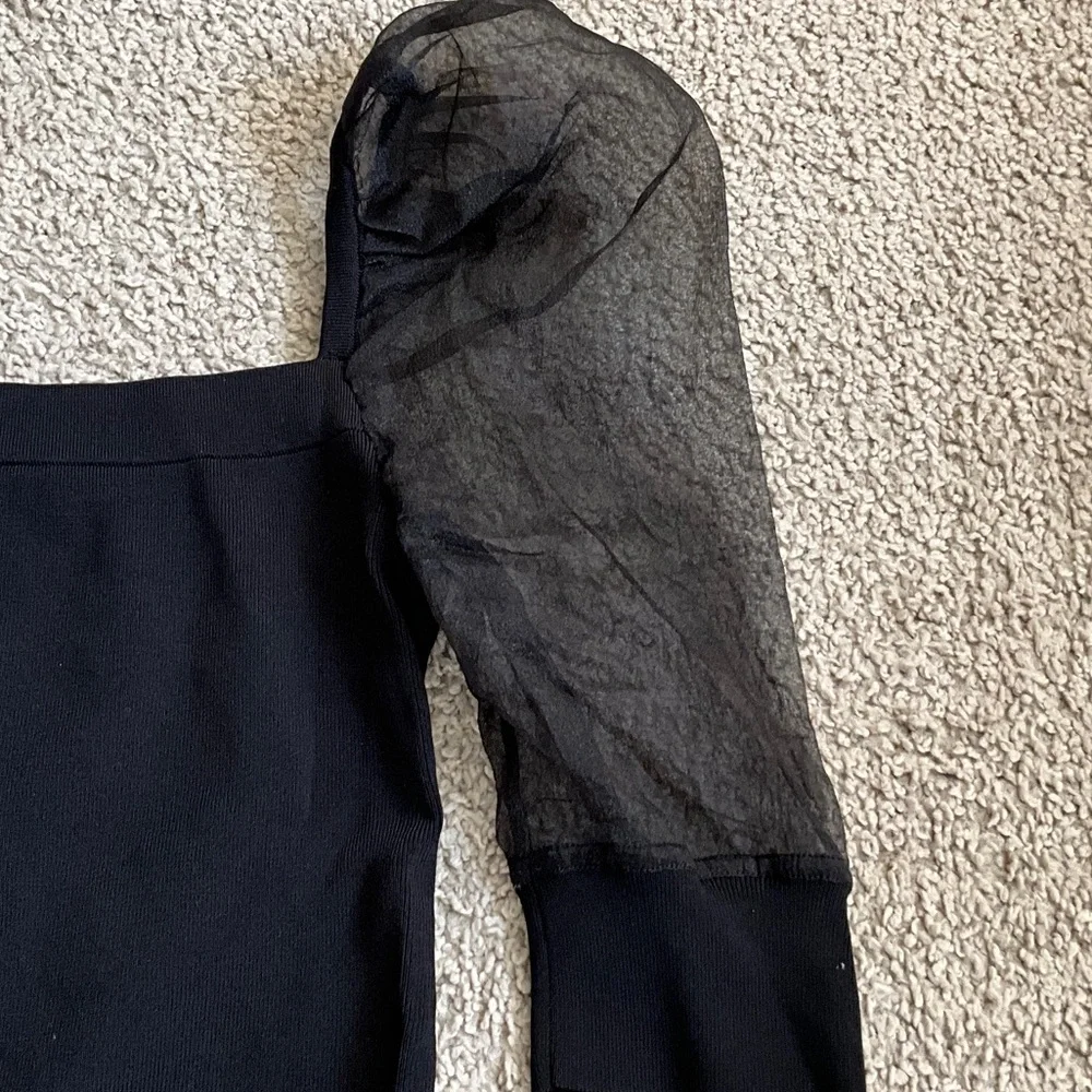 Bar III Black Top with Sheer Sleeves - Picture 3 of 5